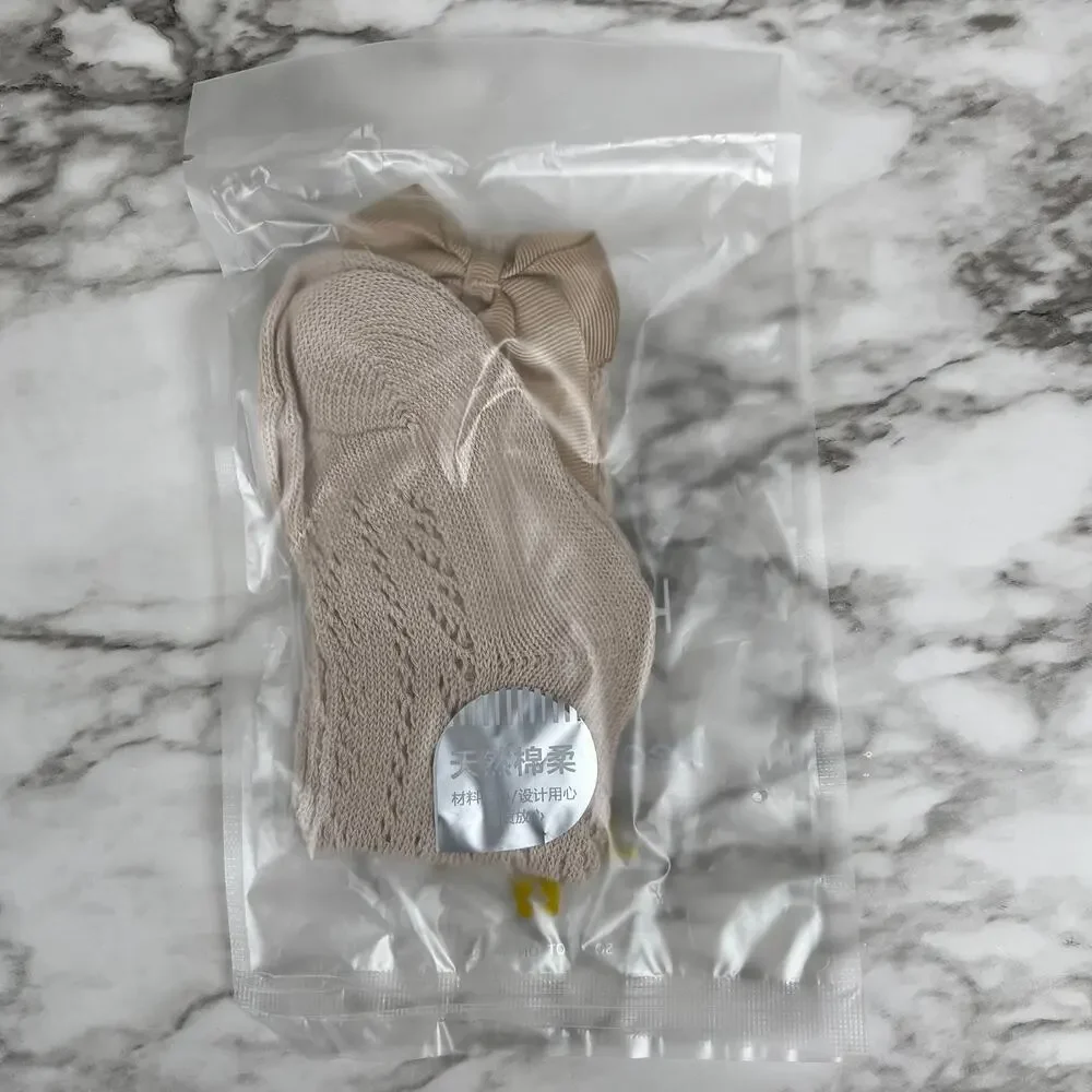 knee High Socks Brown Gold Tone Bow Size Small (up to 2yr)